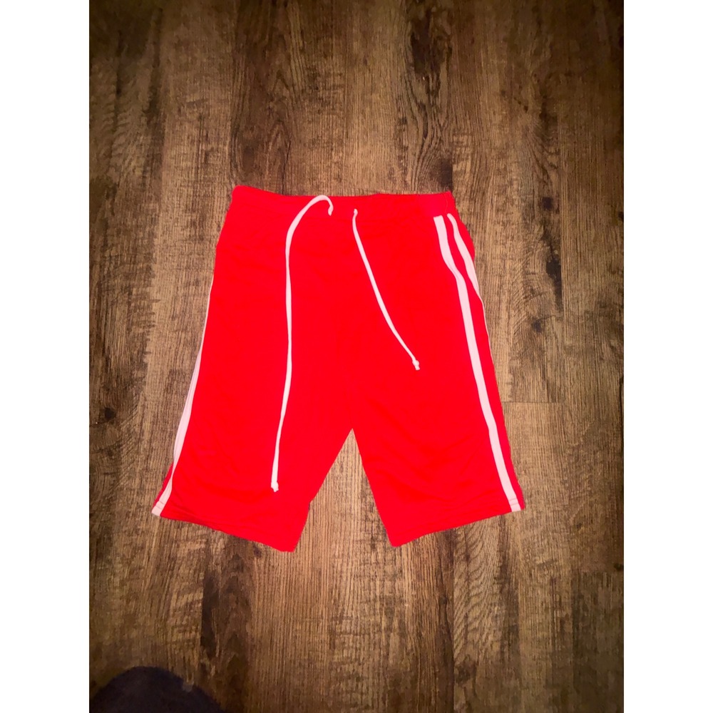 SWS Active Womens Red Athletic Shorts White Side Stripe Drawstring Size Small
